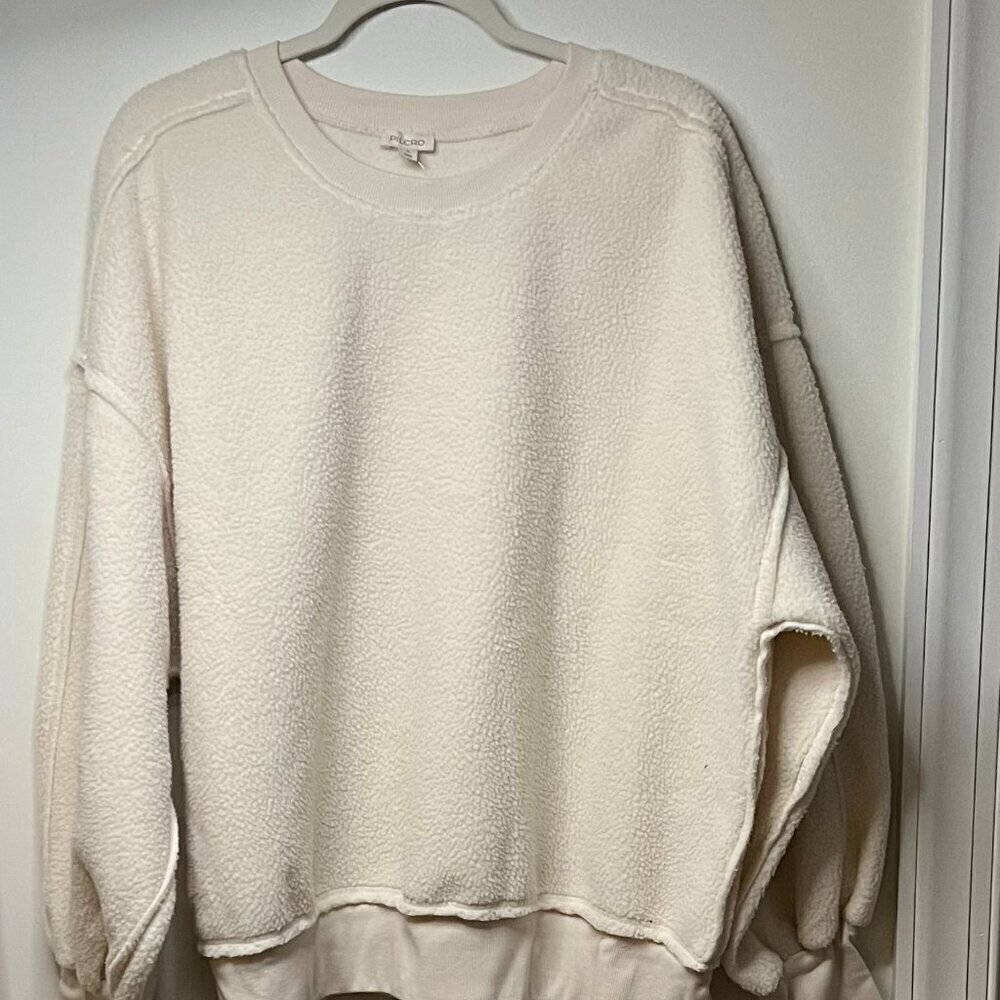Pilcro Slouchy Crew-Neck Sweatshirt in Ivory Size XL - Picture 8 of 10